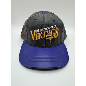 Vtg Minnesota Vikings Leather Snapback Hat Modern USA Made NFL 90s Purple Cap